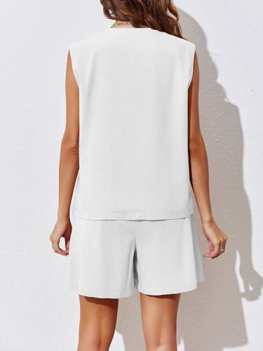 Womens Summer Blazer Vest 2 Piece Sets V Neck Sleeveless Button Down Waistcoat and High Waisted Work Suit Short Set