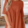 Womens Summer Babydoll Tops Oversized Short Sleeve Crewneck T Shirts Peplum Casual Loose Blouse