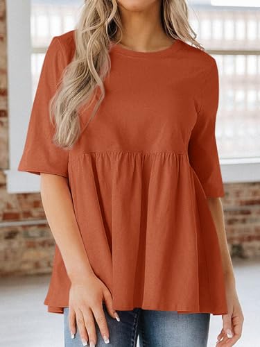 Womens Summer Babydoll Tops Oversized Short Sleeve Crewneck T Shirts Peplum Casual Loose Blouse
