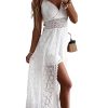 Women's Ruching Smocking Jumpsuit Summer Slip V Neck Backless Maxi High Low