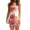 Womens Open Back Mini Dress Sexy Satin Floral Elegant Strapless Cocktail Dresses Date Night Party Club Bandeau Tube Dress