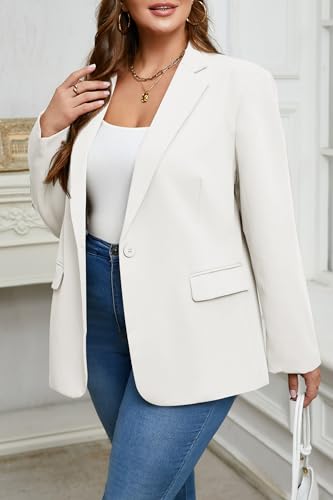 Womens Plus Size Casual Blazers Open Front Long Sleeve Work Office Suit Jackets White