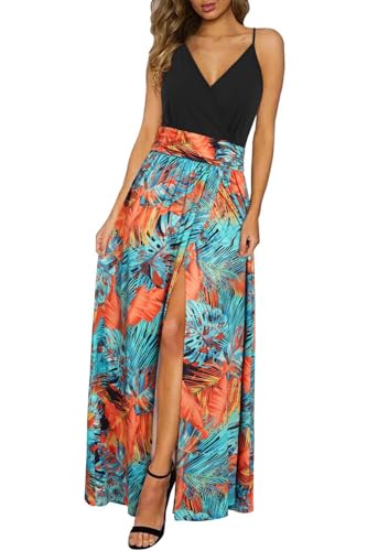 Women Summer 2025 Maxi Dress Vacation Floral Spaghetti Strap Spring Casual Boho Split Beach Long Flowy Sundress