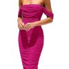 Wedding Guest Dress 2025 Summer Off Shoulder Ruched Elegant Sexy Bodycon Homecoming Cocktail Party Midi Dress