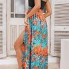 Women Summer 2025 Maxi Dress Vacation Floral Spaghetti Strap Spring Casual Boho Split Beach Long Flowy Sundress