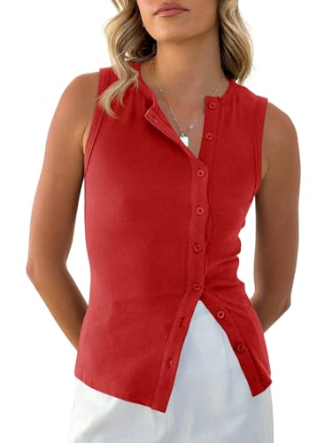 413ejgy16L.jpg Womens Button Down Tank Tops Summer Sleeveless Vest Tops Trendy Ribbed Fitted Going Out Shirts