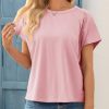 Womens Batwing Short Sleeve T Shirts Summer Pleated Casual Crew Neck Tunic Tops Loose Fit Basic Tees