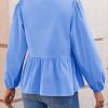 Womens Puff Long Sleeve Peplum Blouses Babydoll V Neck Ruffle Tops Cute Cotton Loose Fit Shirts