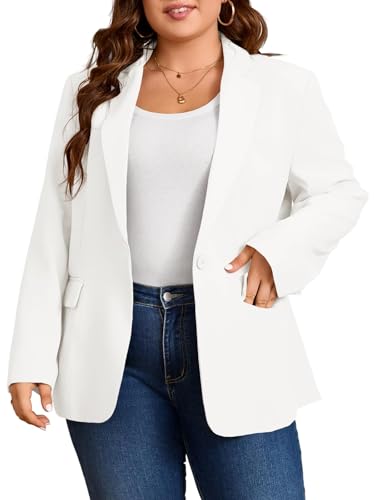 Womens Plus Size Casual Blazers Open Front Long Sleeve Work Office Suit Jackets White