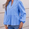 Womens Puff Long Sleeve Peplum Blouses Babydoll V Neck Ruffle Tops Cute Cotton Loose Fit Shirts