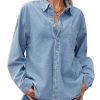Womens Oversized Denim Shirt Jean Jacket 2025 Fall Fashion Button Down Shirts Long Sleeve Tops Trendy Shackets