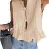 Womens Bow Front Tie Tank Tops Pleated Babydoll Top Sleeveless Cute Coquette Shirt Summer Outfits
