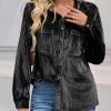 Womens Velvet Button Down Shirt Casual Long Sleeve V Neck Collared Tops Fall Shacket Jacket with Pockets