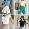Womens Short Sleeve Crop Tops Summer Fitted Ribbed Knit Tee Shirts Trendy Casual Y2k Going Out Shirts