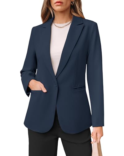 Dressy Blazers for Women Button Long Sleeve Lapel Business Casual Outfits Office Work Suit Blazer with Pockets