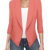 Lightweight Open Front Cardigan Classic Ruched Sleeve Work Office Blazer Suit Jackets