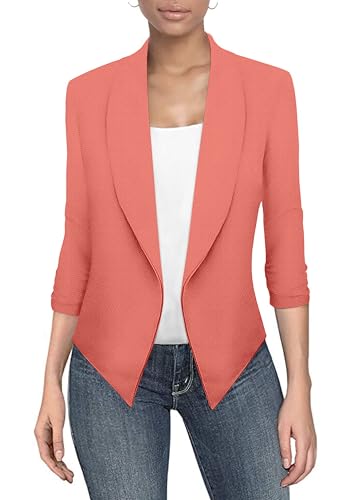 Lightweight Open Front Cardigan Classic Ruched Sleeve Work Office Blazer Suit Jackets