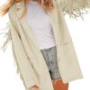 Womens Faux Suede Fringe Jacket Casual Blazer Long Sleeve Lapel Button Front Suit Jackets