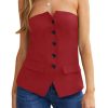 Notched Neck Tube Tops Blazer Sleeveless Button Fitted Strapless Work Blazer Vest