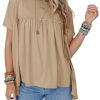 Women Summer Babydoll Tops Pleated Short Sleeve Crew Neck Peplum Blouse Casual Loose Fit T Shirts