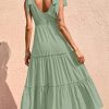 Women's Cross Neck Summer Sleeveless Tiered Maxi Dress Beach Tie Strap Smocked Long Dresses Pleated Sundress