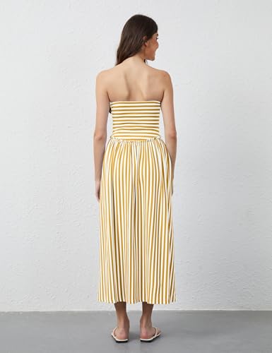 Women Striped Strapless Flowy Maxi Dress Backless Patchwork Tube Top Dress Summer Party Formal Long Dresses