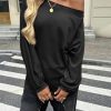 Womens Oversized Off The Shoulder Tops Fall Casual Lantern Long Sleeve T Shirts Trendy Loose Fit Tunics