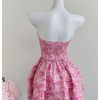 Women's Summer Boho Strapless Tube Floral Dress Tie Knot Shirred Bust Layered Ruffle Hem Smocked Vacation Dresses