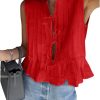 Womens Bow Front Tie Tank Tops Pleated Babydoll Top Sleeveless Cute Coquette Shirt Summer Outfits