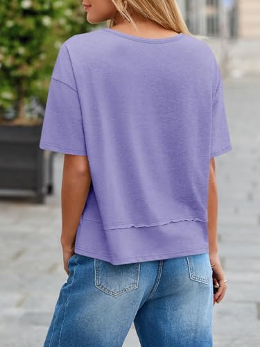 4171-SDEZDL.jpg Womens Summer V Neck T Shirts Casual Short Sleeve Flowy Tops Cute Loose Fit Basic Tees