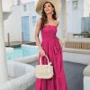 Women Strapless A Line Maxi Dress Tube Top Backless Casual Summer Dress