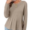 Womens Long Sleeve T-Shirts Pleated Crew Neck Peplum Dressy Casual Fall Tee Tops