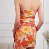 417Ulc2VJ2L.jpg Women's Floral Ruched Mini Tube Dress Strapless Split Hem Bodycon Dresses