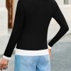 Womens Long Sleeve Tops Patchwork Crewneck Slim Fit Shirts Going Out Casual Fall Basic Tees