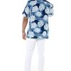 Matchable Couple Hawaiian Luau Shirt or Butterfly Dress in Pacific Palm Navy