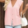 Womens V Neck Sweater Vest Casual Button Down Knit Vest Outerwear Sleeveless Trendy Cardigans