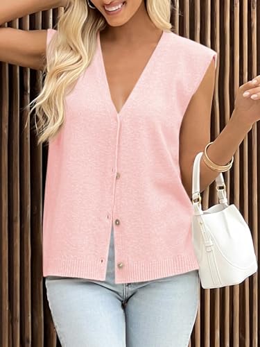 Womens V Neck Sweater Vest Casual Button Down Knit Vest Outerwear Sleeveless Trendy Cardigans