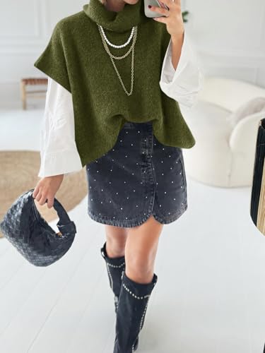418Gkpc7YOL.jpg Womens Oversized Turtleneck Poncho Sweaters Short Batwing Sleeve Casual Slouchy Loose Fit Chunky Knit Pullover Tops