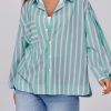 Womens Striped Button Down Shirts 2024 Fall Fashion Puff Long Sleeve Loose Fitting Work Tops