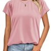 Womens Batwing Short Sleeve T Shirts Summer Pleated Casual Crew Neck Tunic Tops Loose Fit Basic Tees