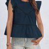 Womens Ruffle Babydoll Tank Tops Summer Cotton Peplum Mock Neck Blouses Trendy Casual Pleated Bow Shirts