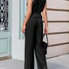 Womens Business Casual 2 Piece Outfits V Neck Sleeveless Tie Waist Blazer Vest Pleated Wide Leg Suits Pants Sets