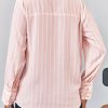 Womens Deep V Neck Blouse Casual Striped Long Sleeve Loose Fit Work Shirt Tops