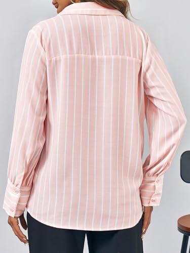 Womens Deep V Neck Blouse Casual Striped Long Sleeve Loose Fit Work Shirt Tops