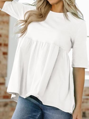 Womens Summer Babydoll Tops Oversized Short Sleeve Crewneck T Shirts Peplum Casual Loose Blouse