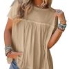 Women Summer Babydoll Tops Pleated Short Sleeve Crew Neck Peplum Blouse Casual Loose Fit T Shirts