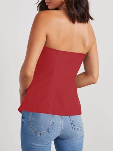 Notched Neck Tube Tops Blazer Sleeveless Button Fitted Strapless Work Blazer Vest