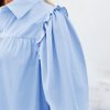 Womens Summer Button Down Shirts Short Ruffle Puff Sleeve Cotton Blouses Dressy Casual Ladies Tops