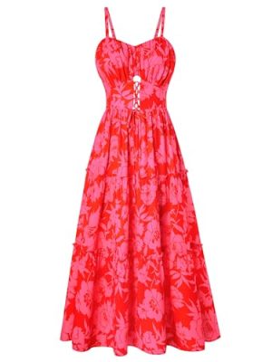 Women's Summer Floral Dress 2025 Spaghetti Strap Smocked Tiered Casual Boho Maxi Long Sundress with Pockets