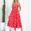 Women's Summer Floral Dress 2025 Spaghetti Strap Smocked Tiered Casual Boho Maxi Long Sundress with Pockets